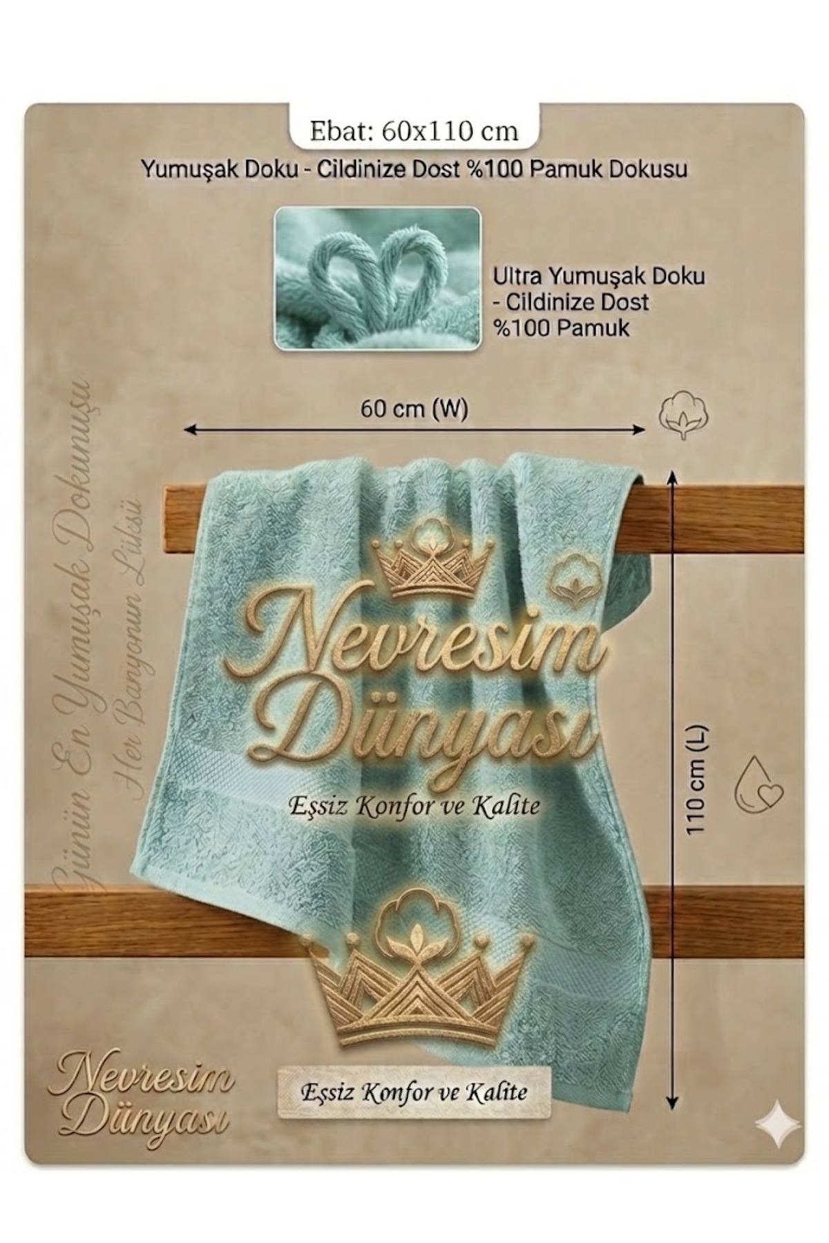 Nevresim Dünyası Prime Havlu 60x110 Su Yeşili