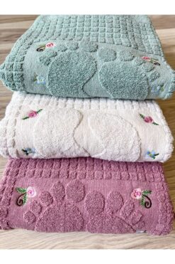 AYHANHOME 3 Adet Nakışlı Ayak Havlusu %100 Pamuk Ölçü:50x70