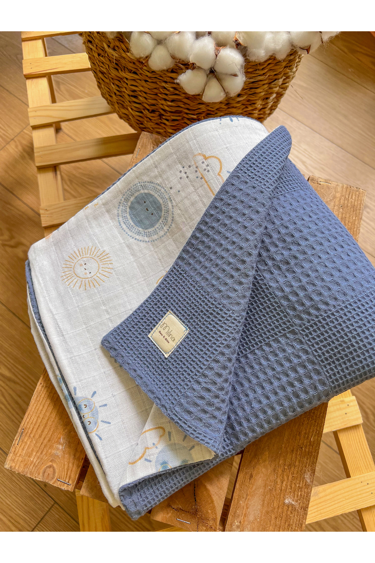 MİLNA BABY&KİDS Çift Tarafli Müslin Bebek Battaniyesi Çok Amaçlı Müslin Örtü Müslin Bebek Örtüsü 100x100