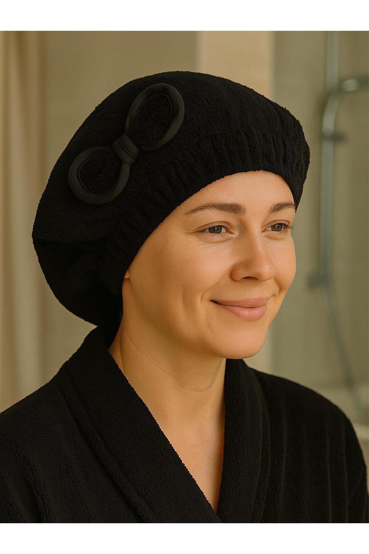 Ender Home DreamSoft Saç Kurulama Bonesi – Kadife Fiyonklu Lastikli