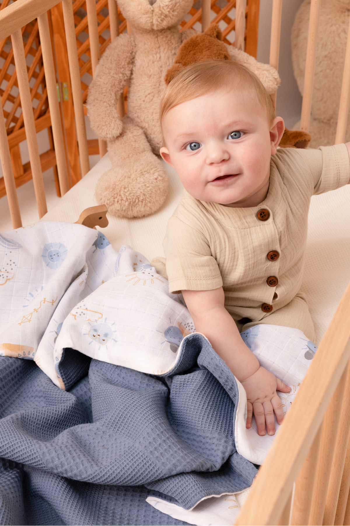 MİLNA BABY&KİDS Çift Tarafli Müslin Bebek Battaniyesi Çok Amaçlı Müslin Örtü Müslin Bebek Örtüsü 100x100 - Görsel 2