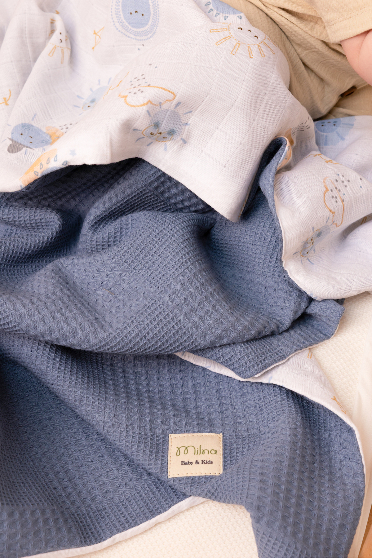 MİLNA BABY&KİDS Çift Tarafli Müslin Bebek Battaniyesi Çok Amaçlı Müslin Örtü Müslin Bebek Örtüsü 100x100 - Görsel 3