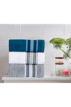 Lucy and Home 3'lü Jakarlı  Bordürlü  El, Yüz  Havlusu 40x60cm