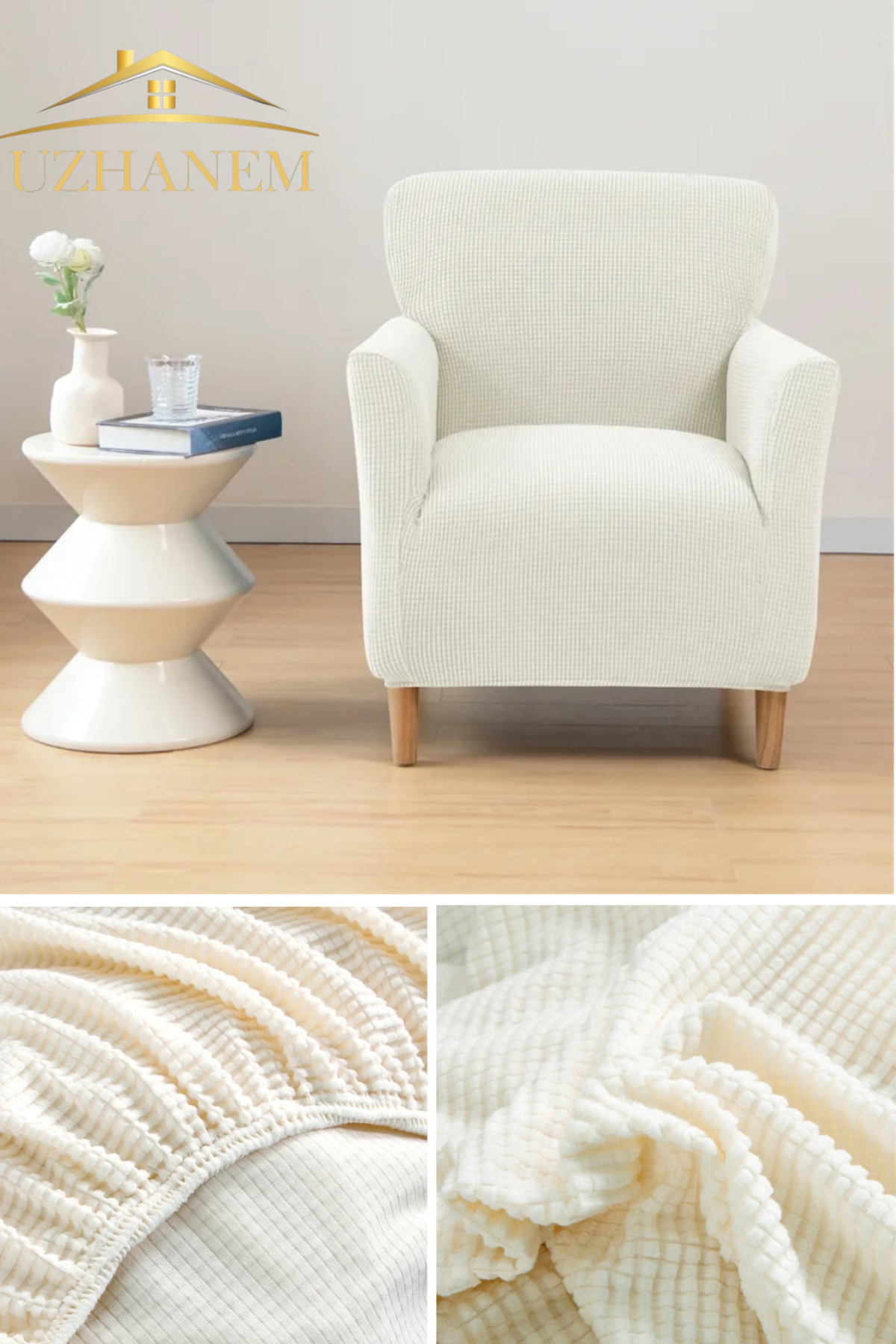 uzhanem Berjer Tek Kişilik Kotuk Örtüsü Koltuk Kılıfı Likrali Streç Lastikli Esnek Kare Desen