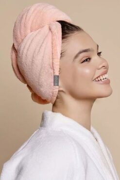 RUIADA %100 Pamuk Saç Kurutma Bonesi/havlusu Lastikli Ve Düğmeli Fuşya D