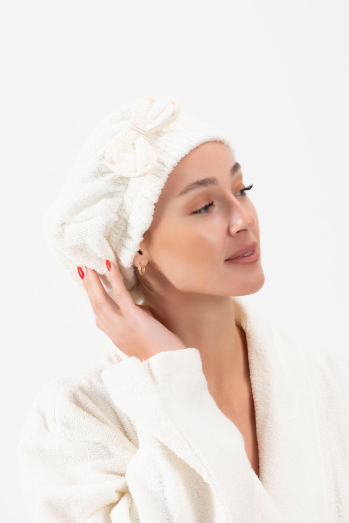 Ender Home CottonVerse Saç Kurulama Bonesi – %100 Pamuk , Fiyonklu - Görsel 2