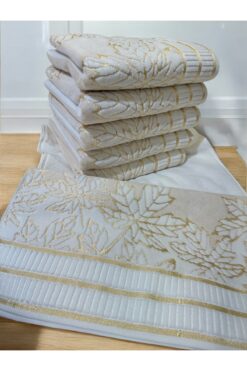 ŞENER HOME 6'lı Çınar Nakışlı Kadife El Havlusu 50x90cm - Gold