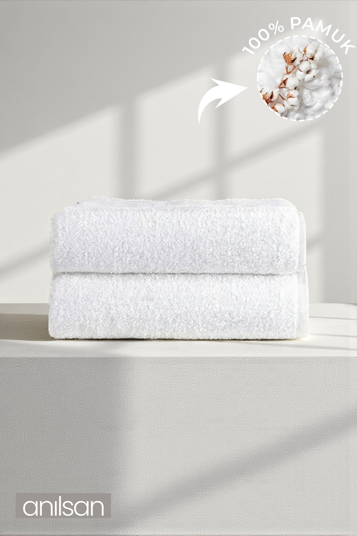 Anılsan 2'li Düz Beyaz Banyo Havlusu - 70x140 Cm, 490 Gr, %100pamuk, Spa Ve Otel Havlusu