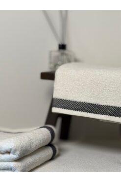 Lumia Studio %100 Pamuk Lumia 2'li Premium Bej Antrasit Bordür El Yüz Havlu Seti 50x80cm