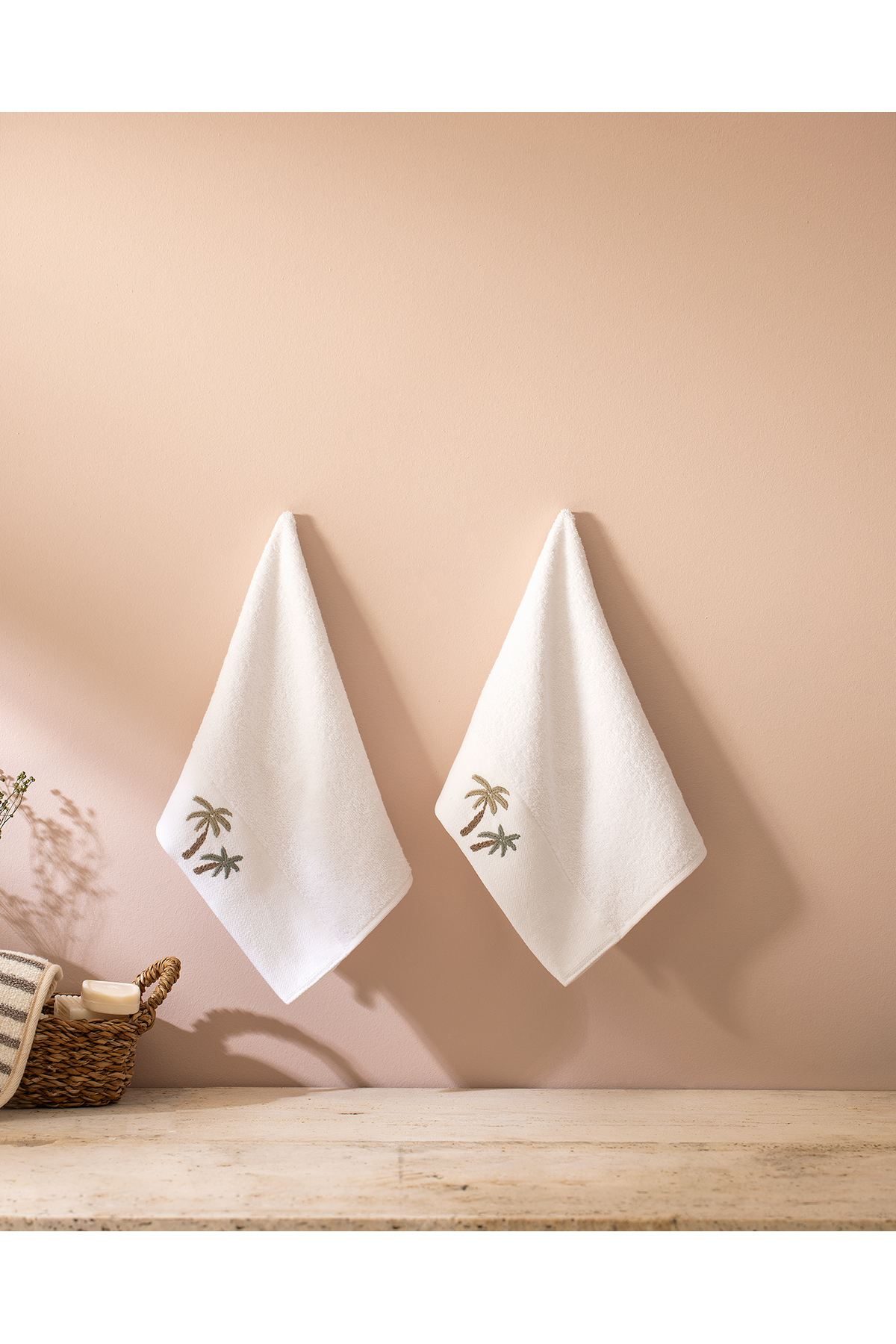 Madame Coco Palmy Nakışlı %100 Pamuk 2'li El Havlusu - Beyaz - 30x45 cm