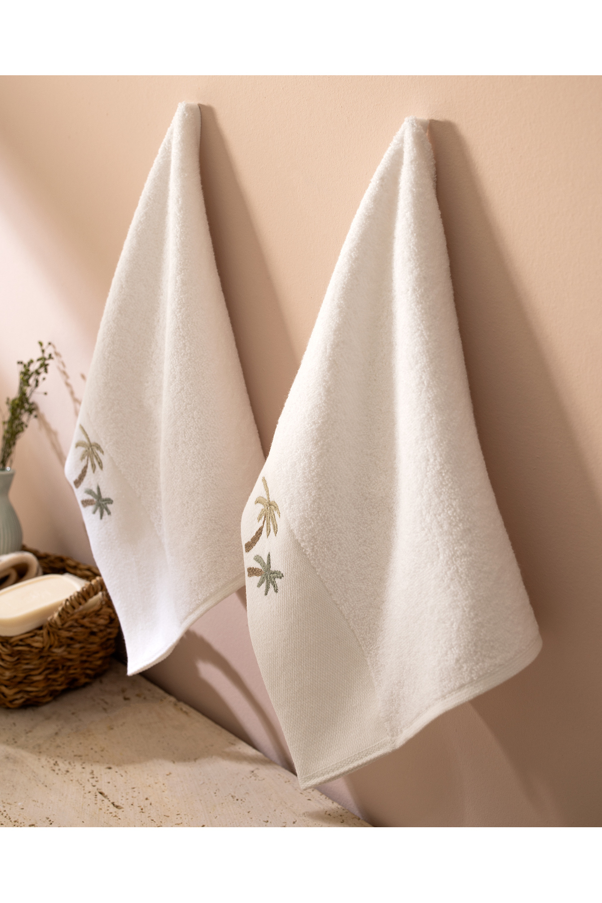 Madame Coco Palmy Nakışlı %100 Pamuk 2'li El Havlusu - Beyaz - 30x45 cm - Görsel 2