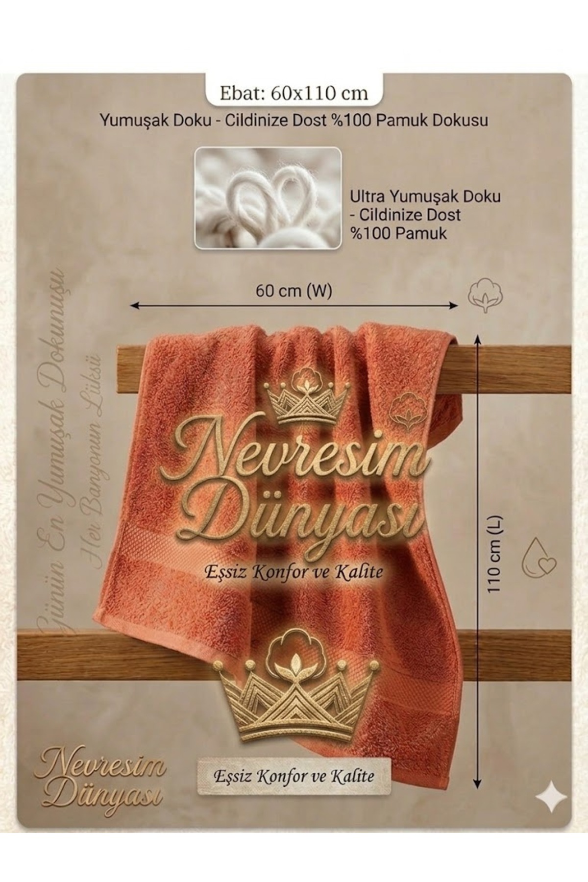 Nevresim Dünyası Prime Havlu 60x110 Kiremit