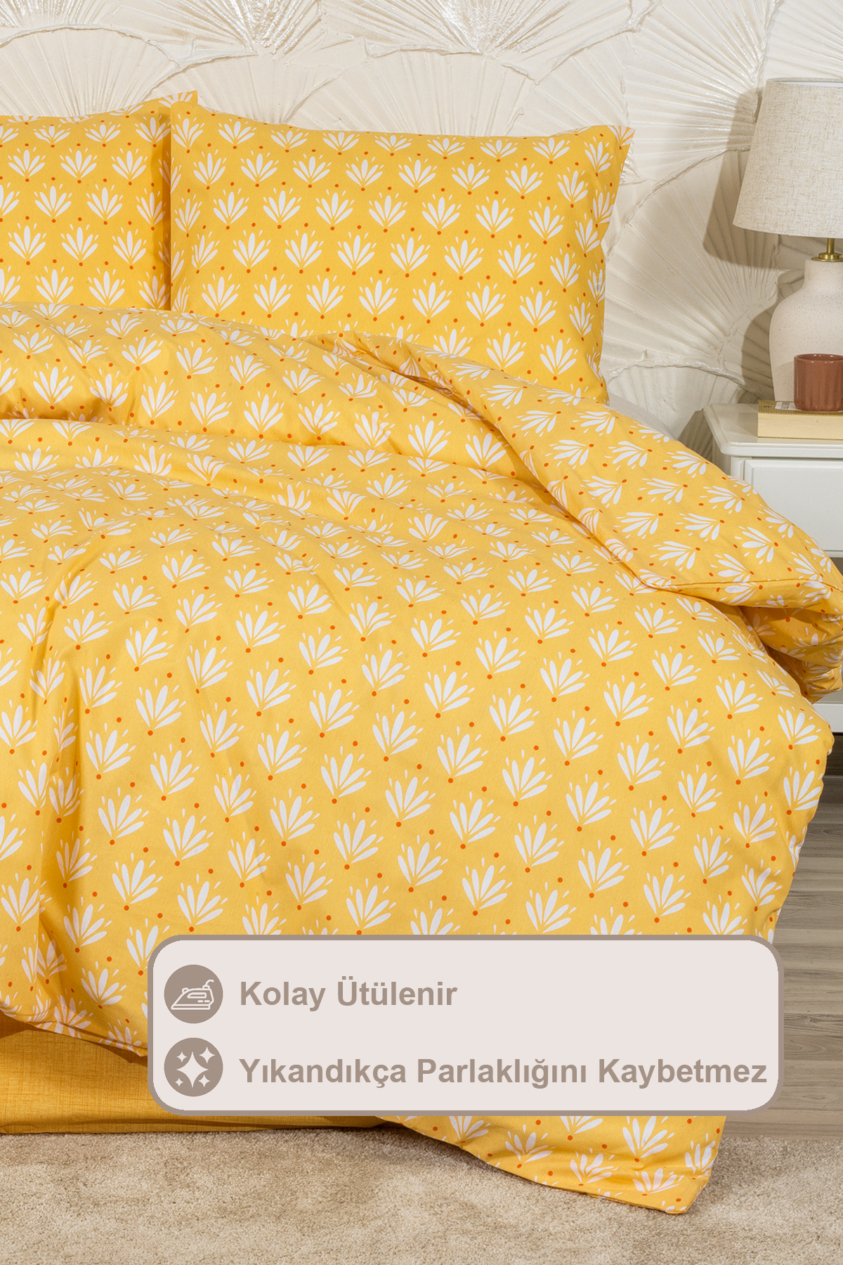 Elart Riva Nevresim Takımı Çift Kişilik Lastikli Çarşaf (200x220 cm) Sarı - Görsel 2