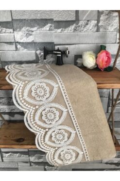 Çeyiz Bahçesi Fransız Güpürlü Akça Kapiçino Kadife Havlu 50&90