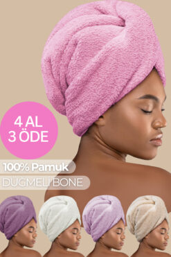 Miss Paris Home Düğme Lastikli Saç Havlusu, Saç Bonesi, Makyaj Bonesi, Yüz Bakım Havlusu, Banyo Sonrası Saç Kurutma