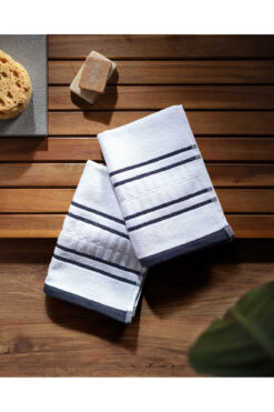 Madame Coco Martin 2'li %100 Pamuk El Havlusu - Beyaz/Lacivert