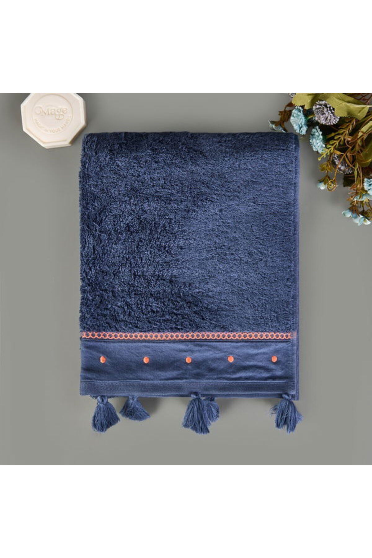 Evidea Soft Piene Yüz Havlusu - Lacivert / Kiremit - 50x90 cm