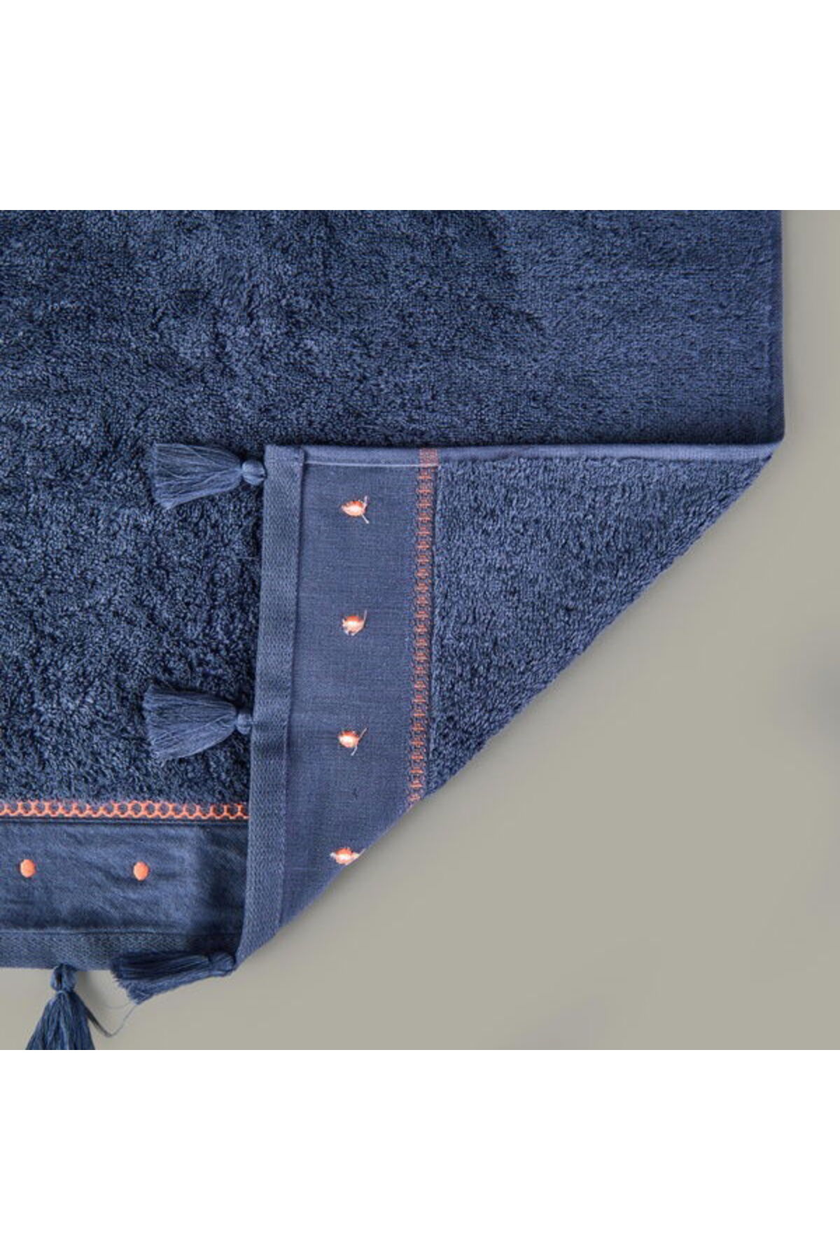 Evidea Soft Piene Yüz Havlusu - Lacivert / Kiremit - 50x90 cm - Görsel 3