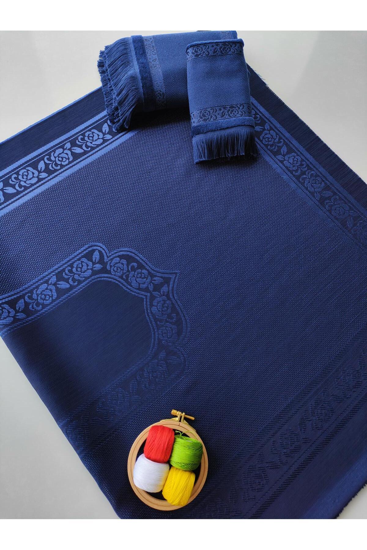 sarra 3'lü Saçaklı Etamin Koyu Seccade Seti - Lacivert