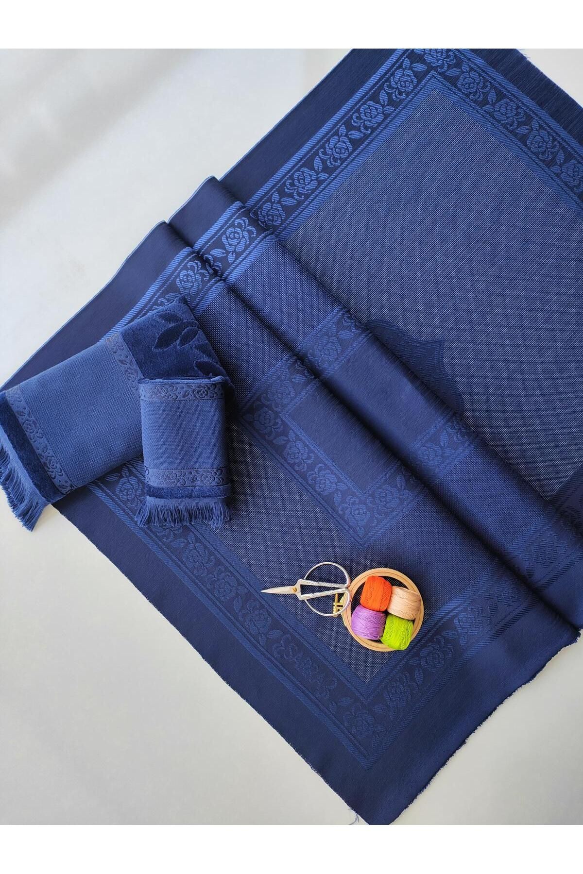 sarra 3'lü Saçaklı Etamin Koyu Seccade Seti - Lacivert - Görsel 2