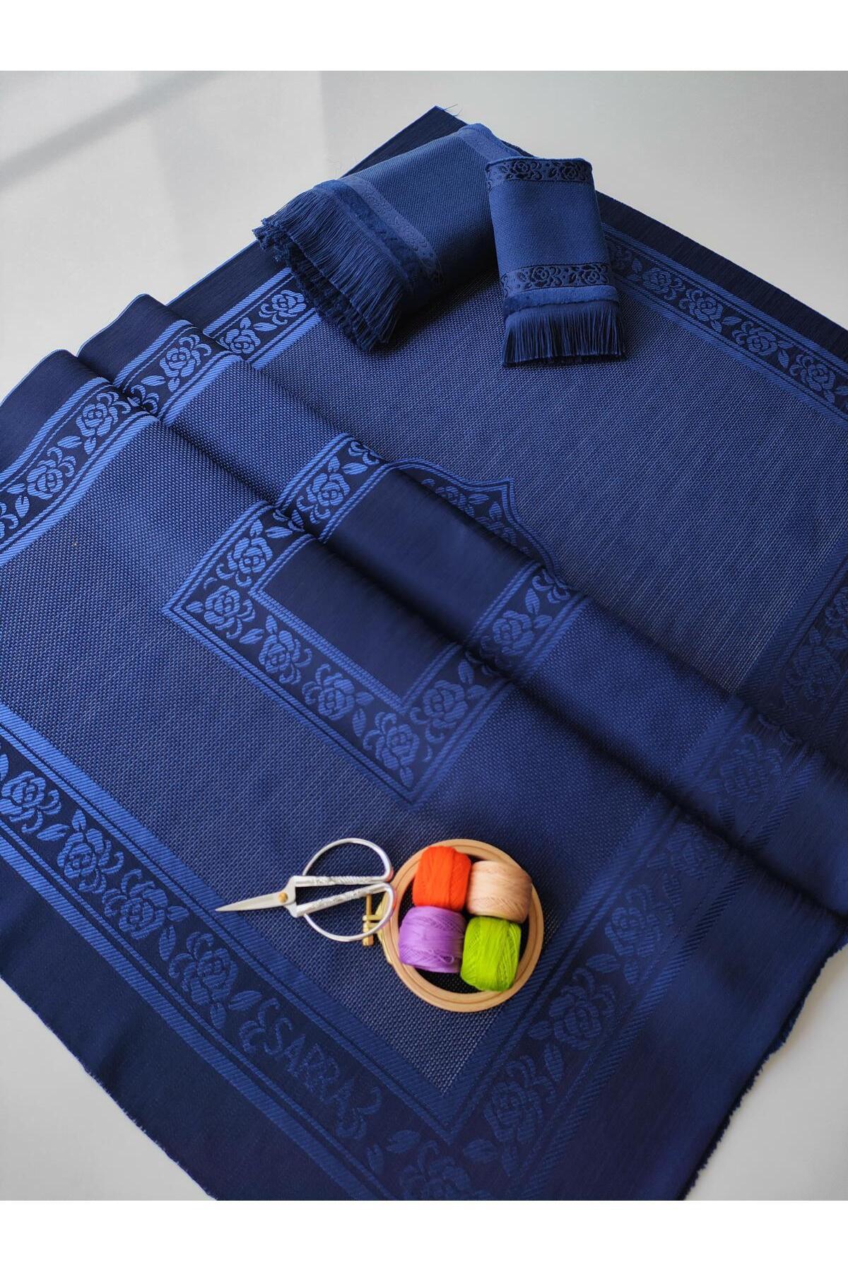 sarra 3'lü Saçaklı Etamin Koyu Seccade Seti - Lacivert - Görsel 3