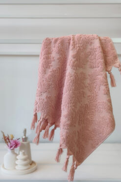 Sevim Pudra Rengi Otantik Saçaklı El Havlusu 50x90cm - %100 Pamuk - Yumuşak Ve Su Emici