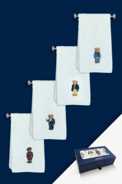 lesepri - 30x50cm Teddy Bear Nakışlı 4 Parça El Havlusu | Yüz Havlusu