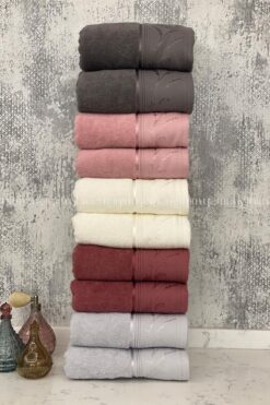 Özdilek Ditsy El-Yüz Havlusu 10 Adet-Gri-Mürdüm-Krem-Pembe-Antrasit