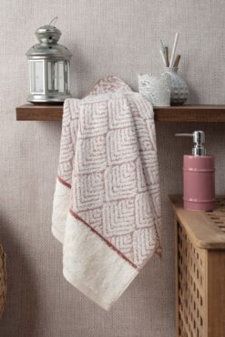 Sevim Geometrik Desenli Zemini Renkli Bambu El Havlusu - 50x90 cm - Kiremit