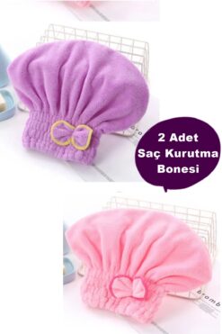 İndirimKap 2 Adet Saç Kurutma Bonesi Kafa Havlusu Duş Bonesi Islak Saç Kurulama Bonesi Mikrofiber