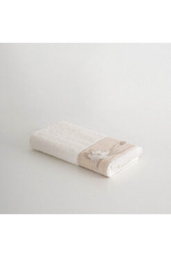 Ecocotton Mihra El Yüz Havlusu %100 Organik Pamuk Keten Bordürlü El Nakışlı Krem 50x90 Cm