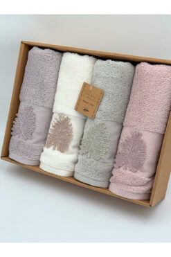 AYHANHOME Fiesta Penye 3d Yaprak Aplikeli 4 Adet 50x90 El Yüz Havlu Seti