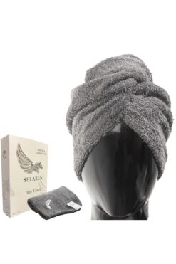 SELARUS %100 Pamuk Saç Kurutma Bonesi/Kadın Saç Havlusu Lastikli Ve Düğmeli , Kolay Kullanım Premium Ürün