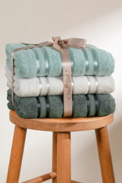 Coton Delux Pera 3'lü %100 Pamuk Havlu Seti | El, Yüz - Saç Havlusu | Çantalı, Çeyizlik, Hediyelik| 50x90 cm