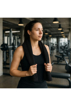 XAMANTHA Siyah Spor Fitness Havlusu 30x85 Cm %100 Pamuk