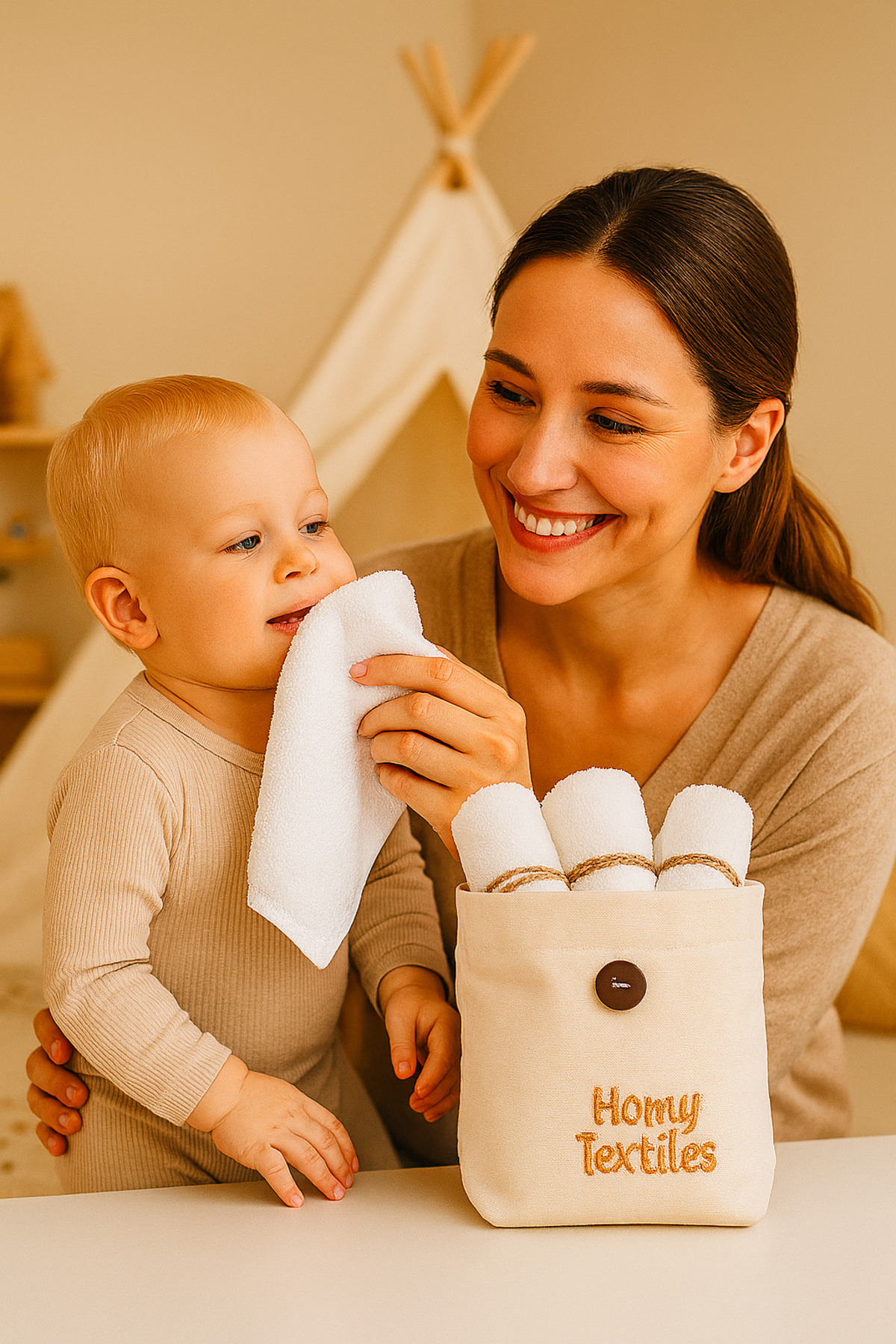 homy textiles Organik Bambu 6'lı Yıkanabilir Makyaj Temizleme Havlusu Bebek Ağız Bezi Çanta Hediyeli - Görsel 2