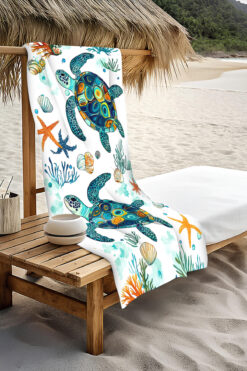 PATRON Dijital Baskı Plaj Deniz Havlusu Kaplumbağa Desenli Peştamal HVL0117