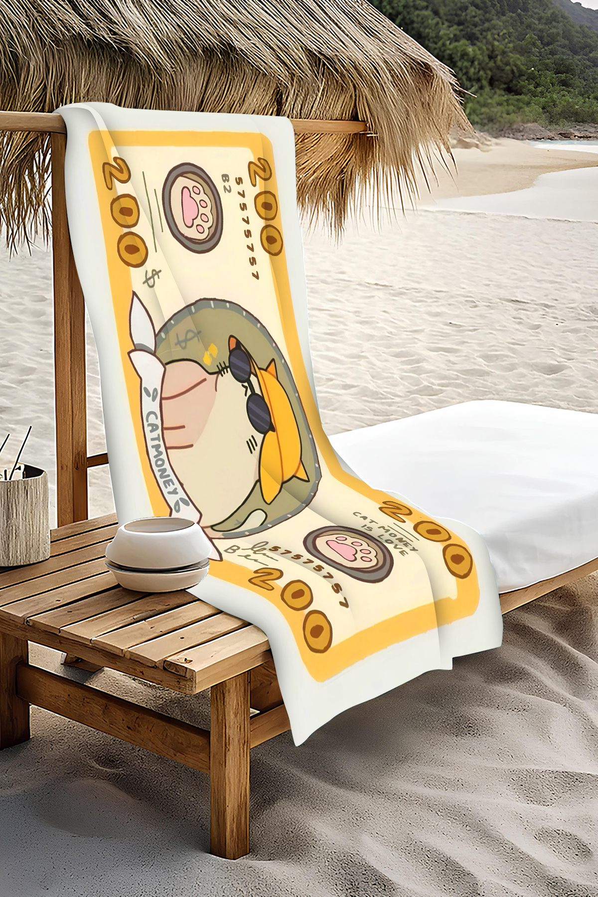 PATRON Dijital Baskı Plaj Deniz Havlusu Kedi Figürlü Dolar Peştamal HVL0106