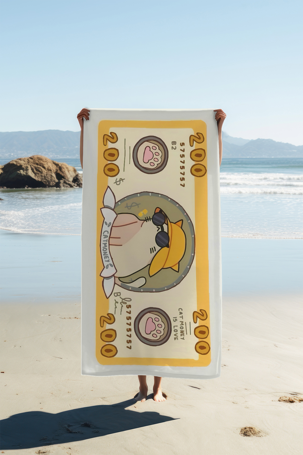 PATRON Dijital Baskı Plaj Deniz Havlusu Kedi Figürlü Dolar Peştamal HVL0106 - Görsel 2