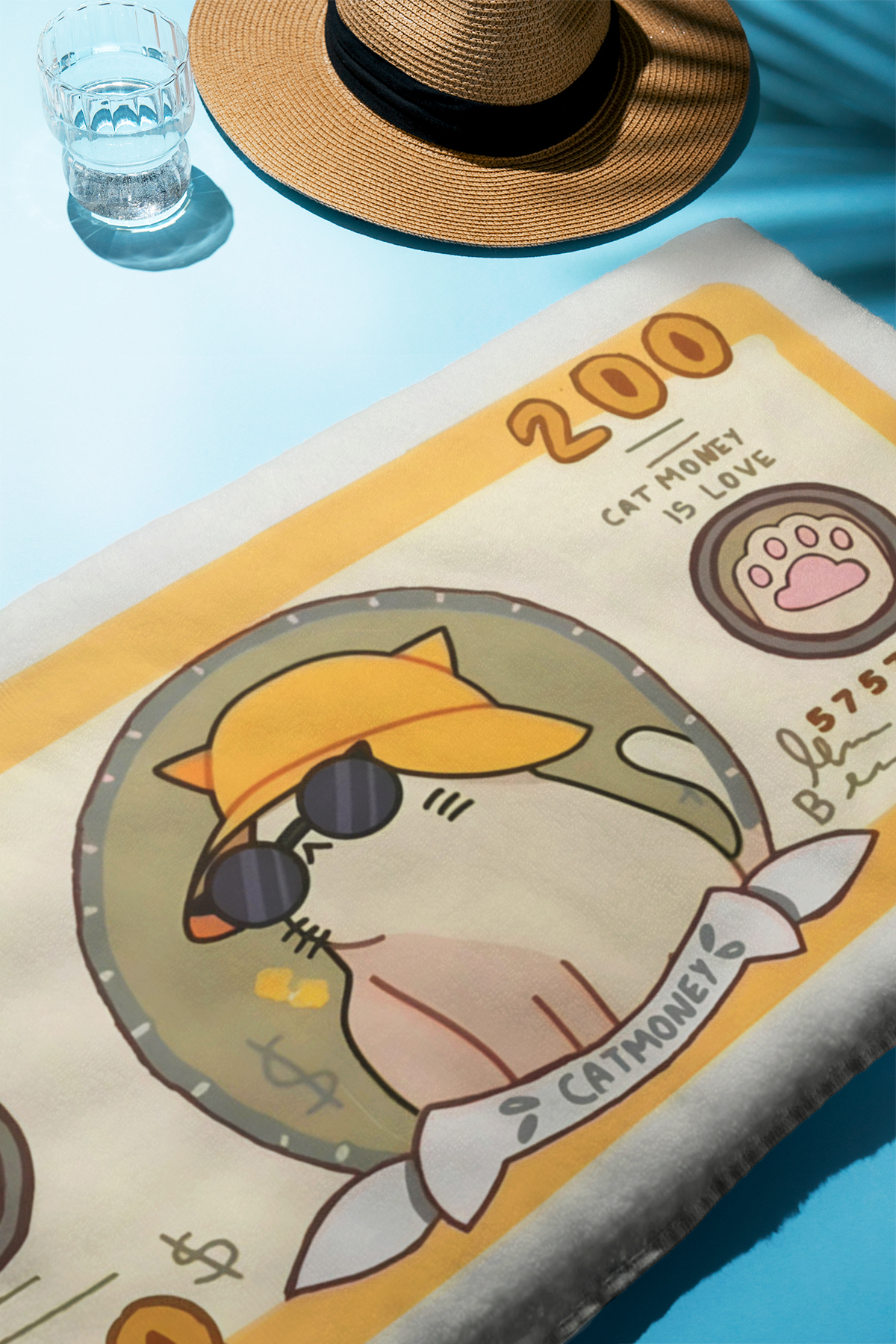 PATRON Dijital Baskı Plaj Deniz Havlusu Kedi Figürlü Dolar Peştamal HVL0106 - Görsel 3