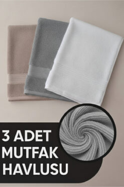 Isessia Elia 3 Adet %100 Pamuk En İyi Emici El ve Yüz Havlusu Mutfak Havlusu | Banyo 30x50cm Bej Gri Beyaz