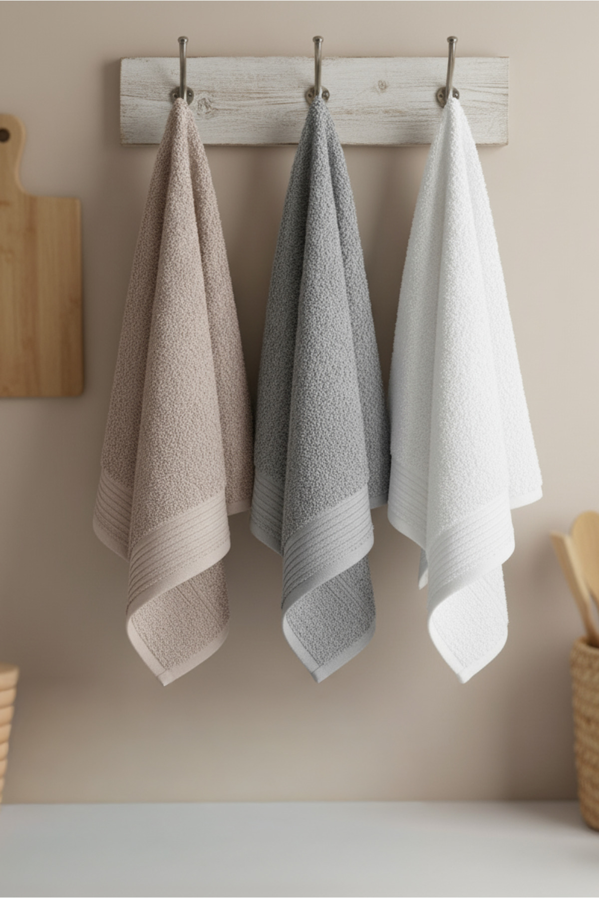 Isessia Elia 3 Adet %100 Pamuk En İyi Emici El ve Yüz Havlusu Mutfak Havlusu | Banyo 30x50cm Bej Gri Beyaz - Görsel 2