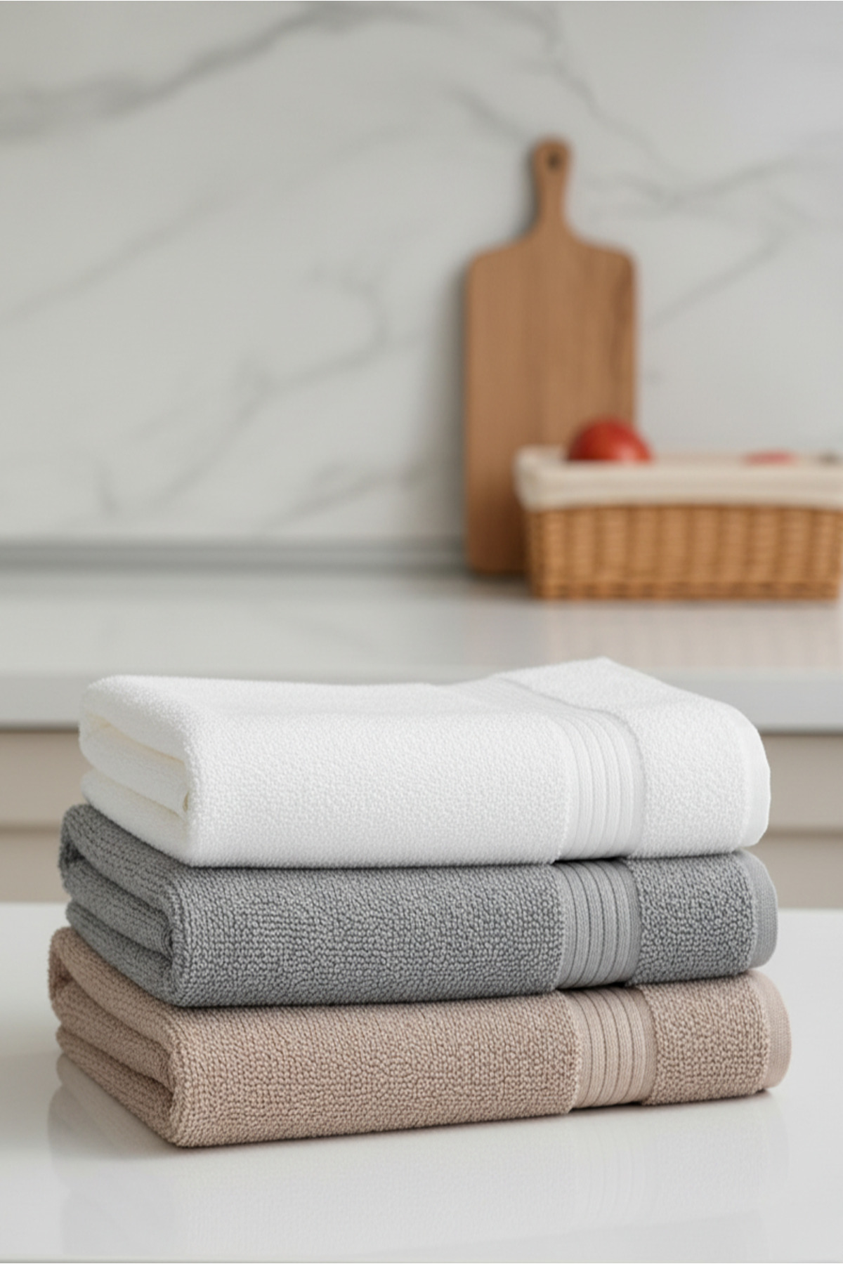 Isessia Elia 3 Adet %100 Pamuk En İyi Emici El ve Yüz Havlusu Mutfak Havlusu | Banyo 30x50cm Bej Gri Beyaz - Görsel 3