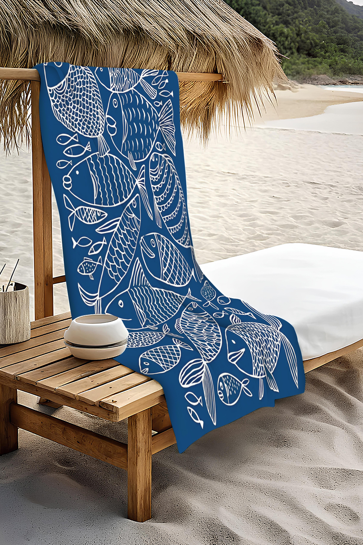 PATRON Dijital Baskı Plaj Deniz Havlusu Balık Desenli Peştamal HVL0116