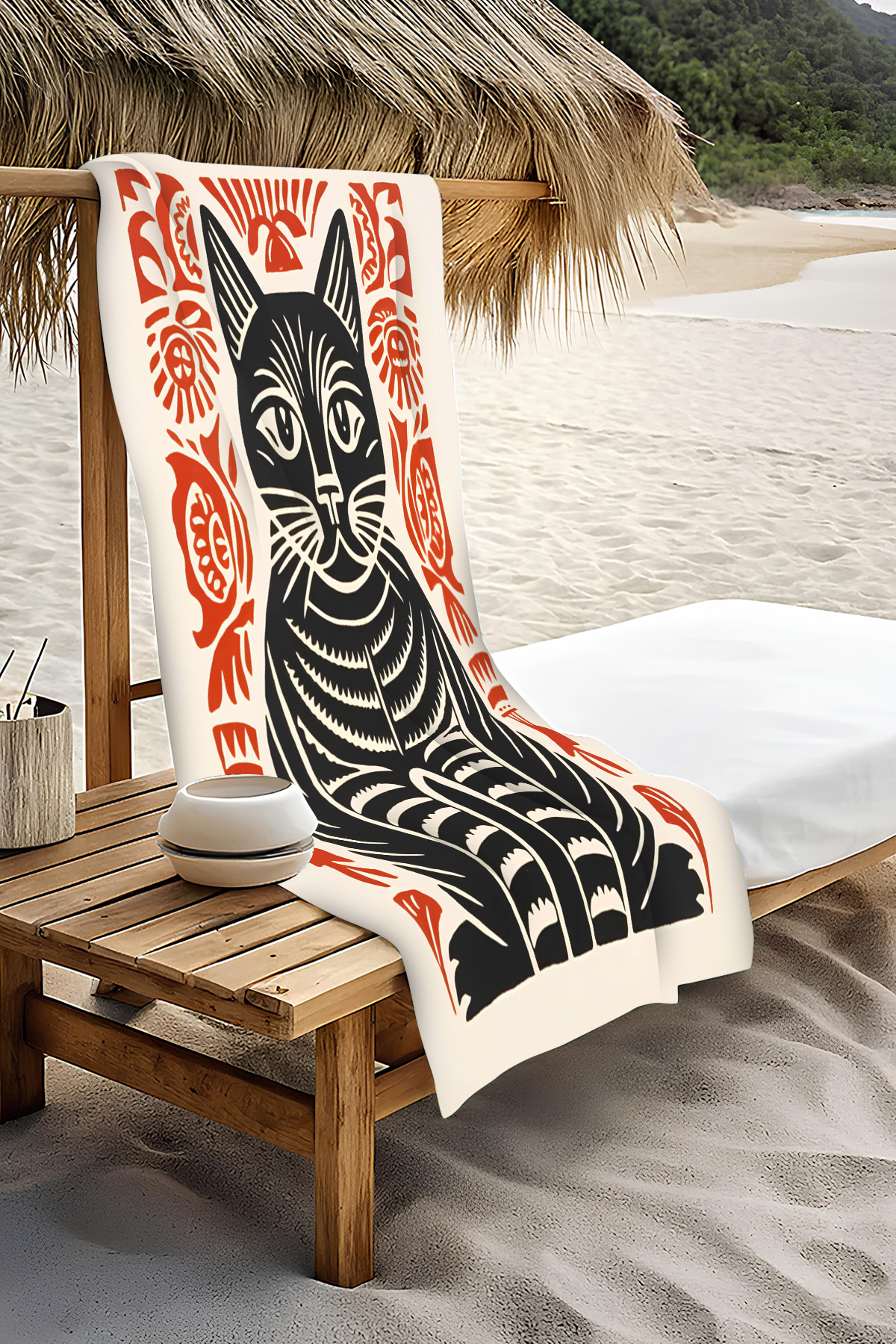 PATRON Dijital Baskı Plaj Deniz Havlusu Kedi Desenli Peştamal HVL0139