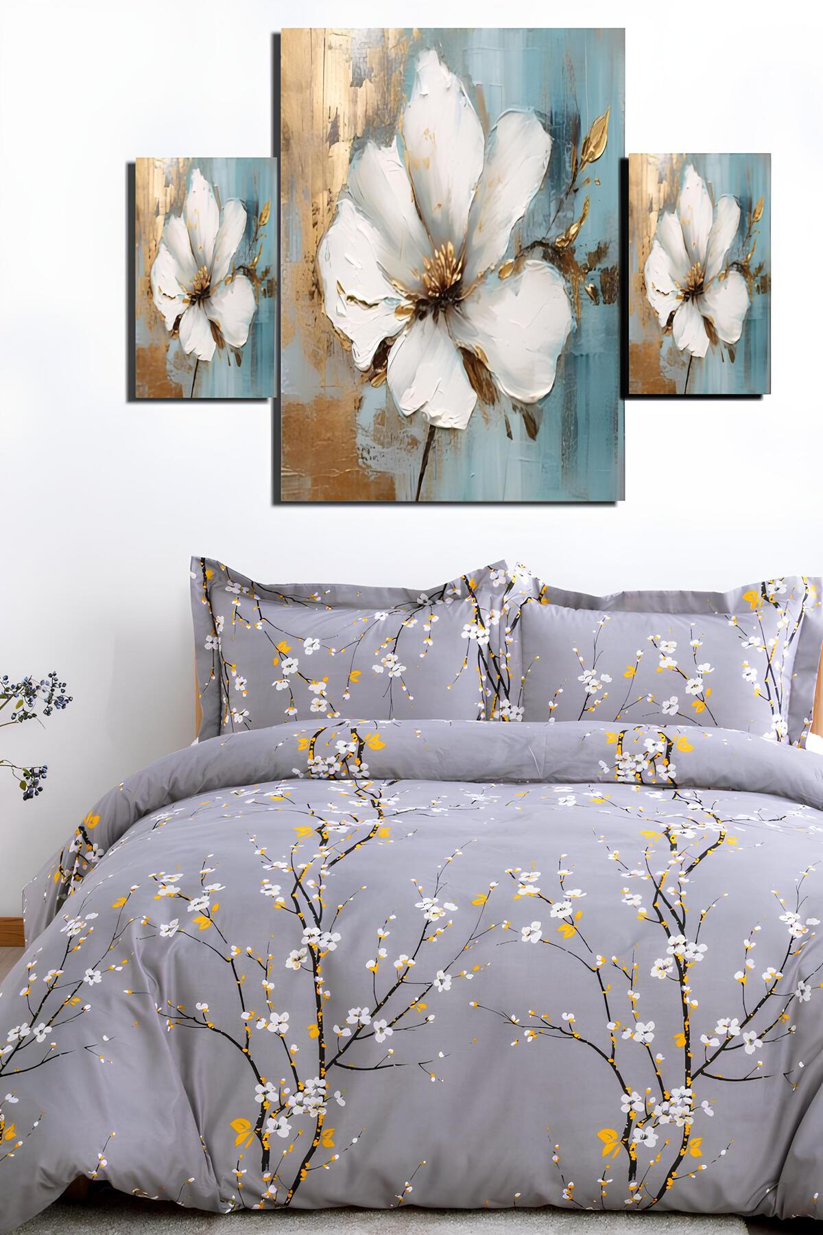 Always Lastikli Çarşaflı Çift Taraflı Çift Kişilik Nevresim Takımı Alacatı Gri