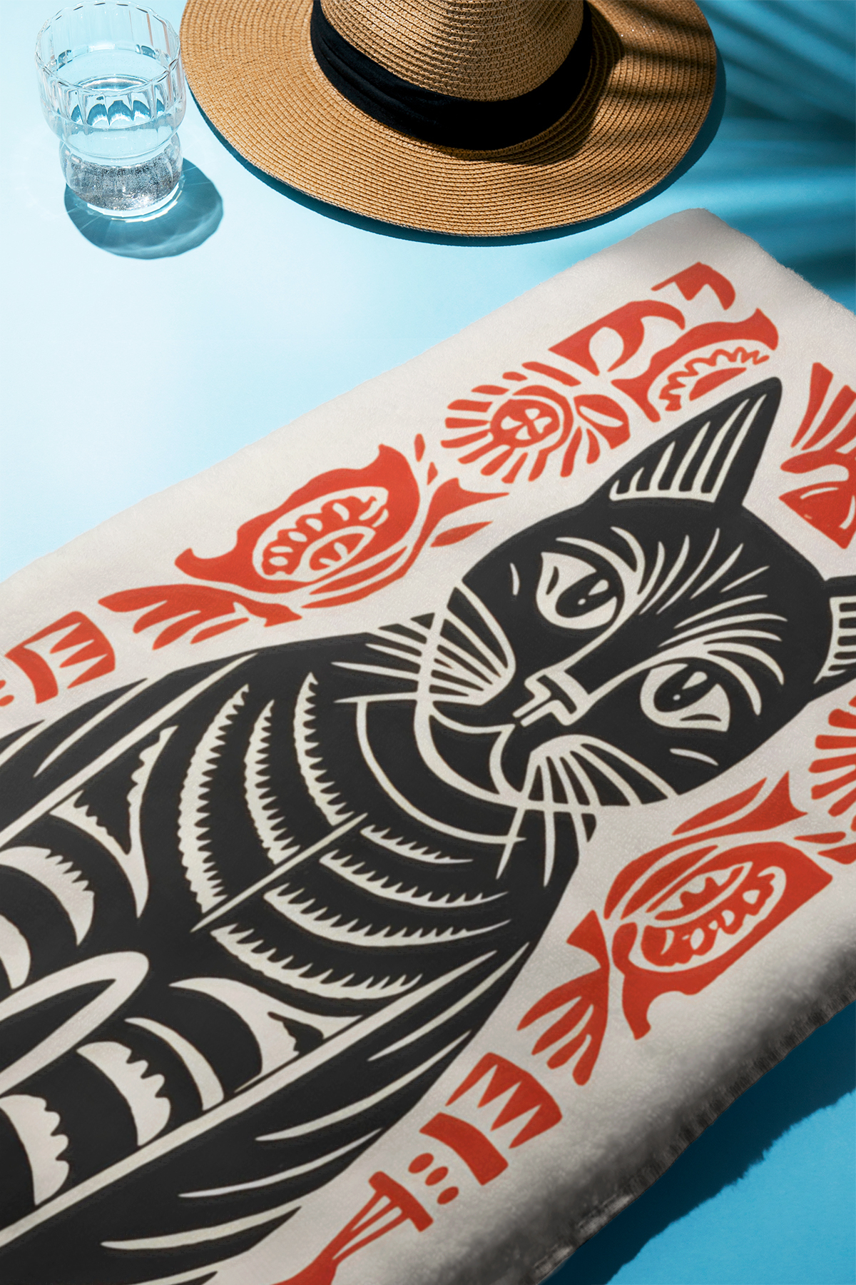 PATRON Dijital Baskı Plaj Deniz Havlusu Kedi Desenli Peştamal HVL0139 - Görsel 3