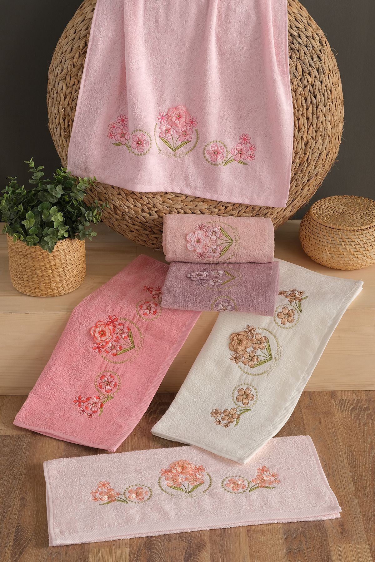 Comfort Home Çiçek 6'lı El ve Yüz Havlu Seti | Baş Havlusu | 50x90 Cm | %100 Pamuk - Görsel 2