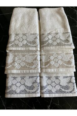 SAVESSA FLOWERS 6'LI HAVLU SETİ KAHVE,HAKİ VE SİYAH DETAYLI EKRU 40X55 CM HEDİYE-ÇEYİZ-BOHEM %100 PAMUK