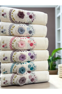 AYHANHOME 3d El Işleme Çiçek Nakışlı 6 Adet 50x90 El Yüz Havlu Seti